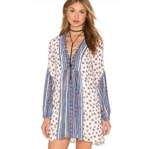 Free People Rain Shine Printed Lace-Up Swing Dress